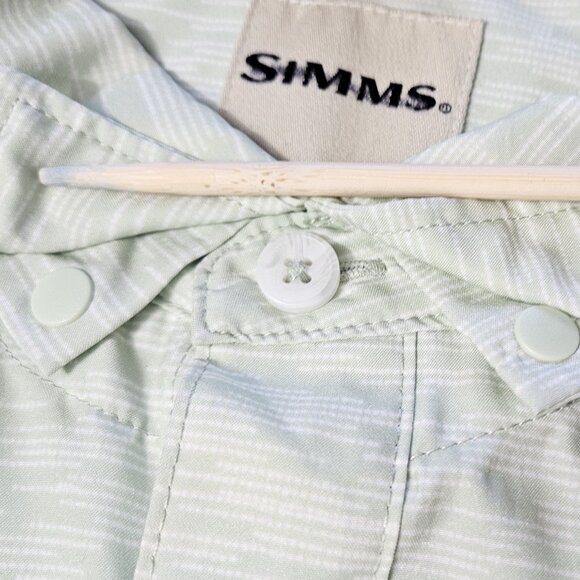 Simms Double Haul Fishing Shirt Men L Light Green Texture Wave Pockets Stretch - Picture 6 of 16